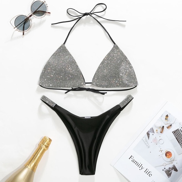 LAST ONE NEW Black Jeweled Two Piece Bikini - Picture 4 of 15